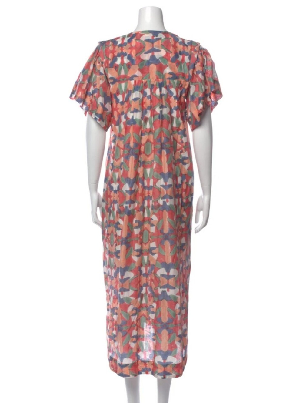 NWT MIRTH Maxi Dress Elastic Neckline Tie Waist Flutter Sleeve Sz Lg Pink Gray - Picture 3 of 10